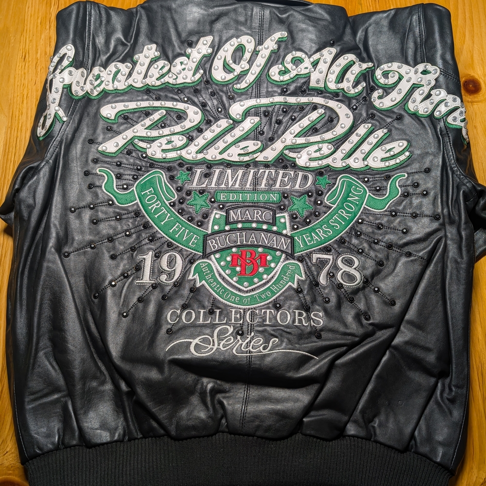 Authentic Pelle Pelle Black Bomber Varsity Jacket with Distressed Leather - Picture 3 of 4